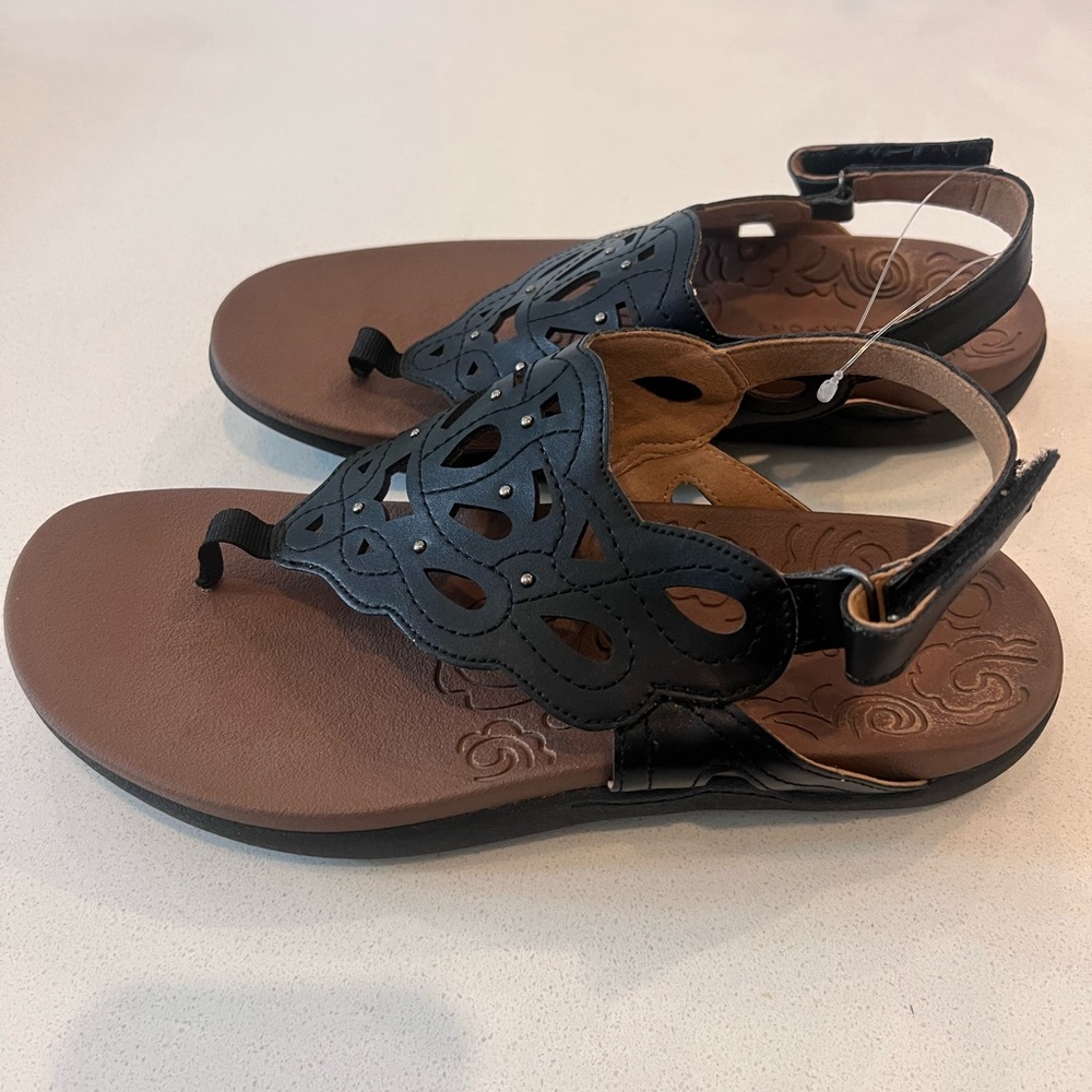 Rockport Ridge Sandals Circle Sling Slide Black Thong Womens Size 7 New